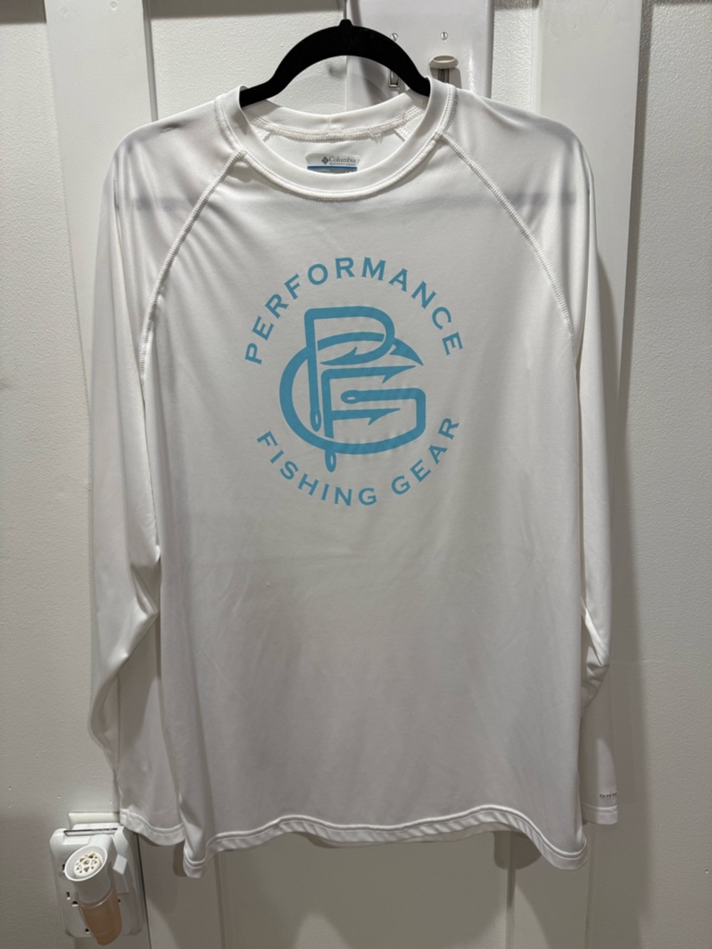 Columbia White Long-Sleeve Performance Drifit with Light Blue Logo